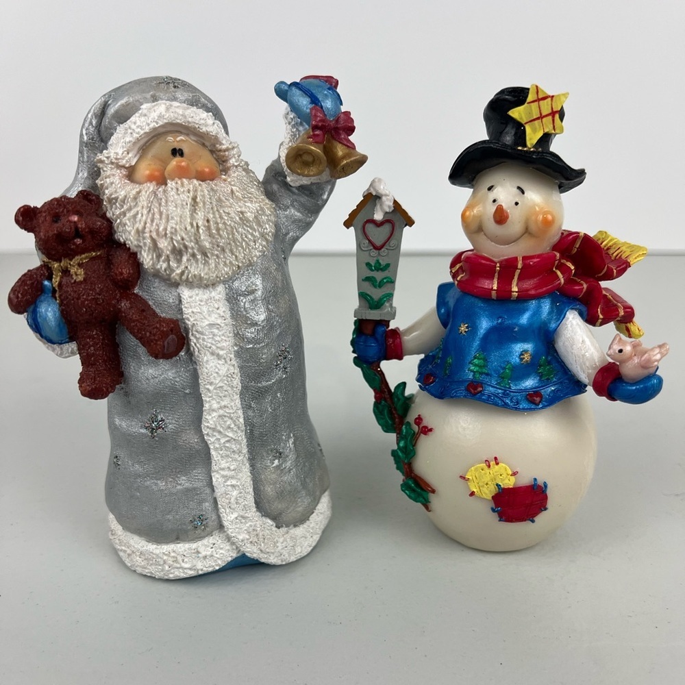 Vintage Hand Painted Resin Santa and Snowman